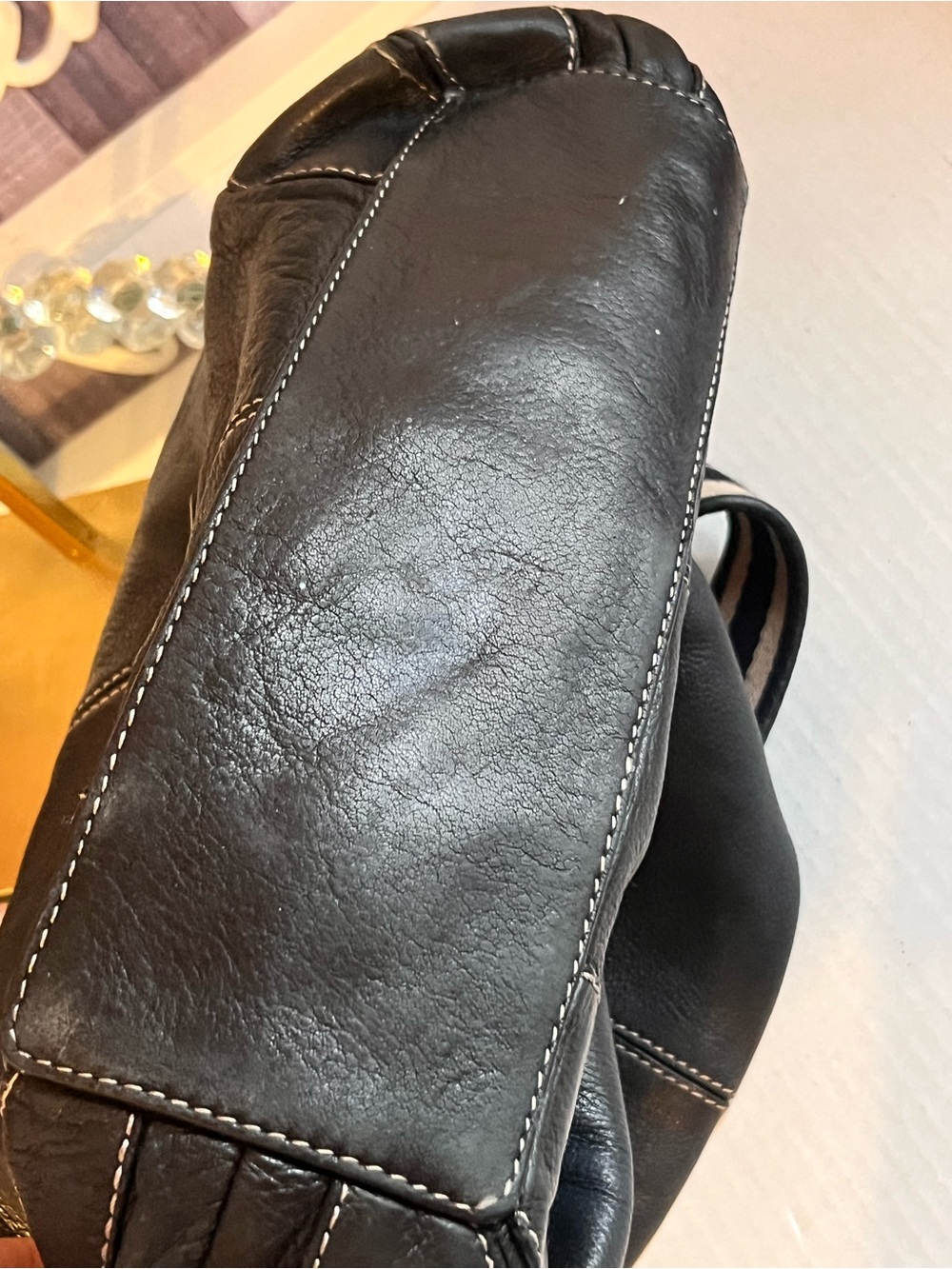 Michael Kors Black pebble Leather Shoulder Bag with Striped Strap - Picture 9 of 12